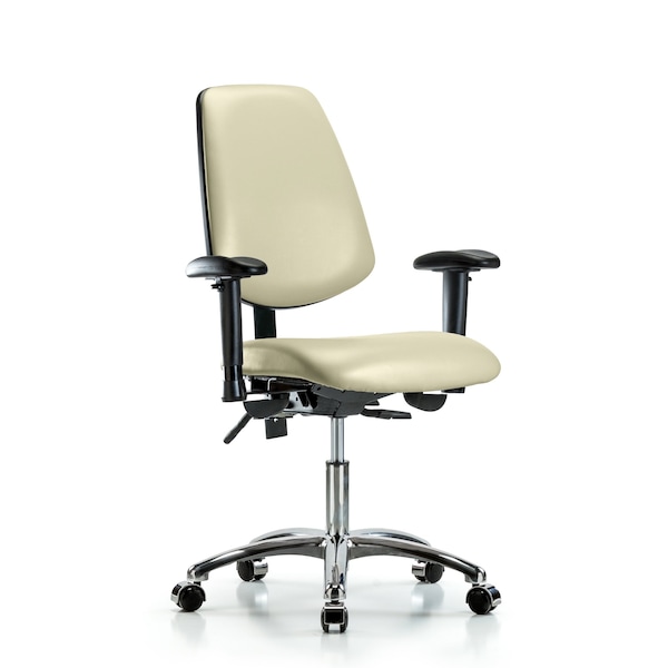Desk Chair Desk Chair, Vinyl, Med, Bk, Cast, Wht, Adjustable Arms, 18" to 23" Height, Vinyl, Adobe White