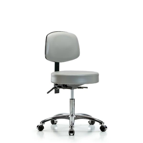 Vinyl Stool, Back Chrome, Desk, Tilt, Casters, Sterling