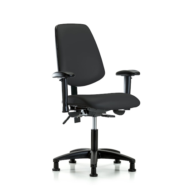 Desk Chair Adjustable Arms, 18" to 23" Height, Vinyl, Black