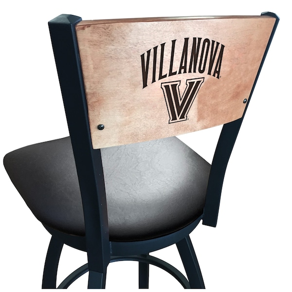 25" Blk Wrinkle Villanova Swivel Bar Stool, Laser Engraved Back