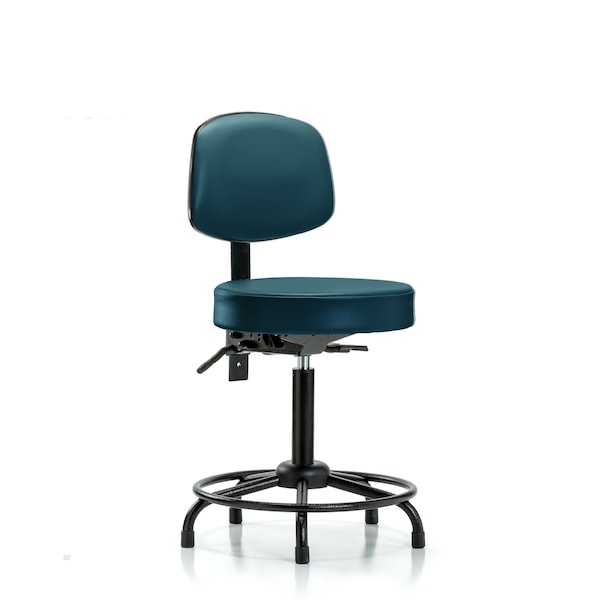 Vinyl Stool, Back, Med Bench, Round Tube Base, Tilt, Glides, Royal