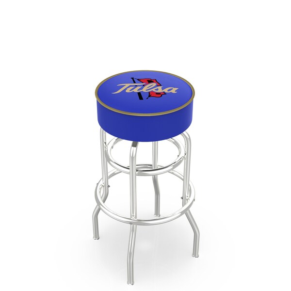 25" 4" Tulsa Cushion Seat, Double-Ring Chrome Swivel Bar Stool
