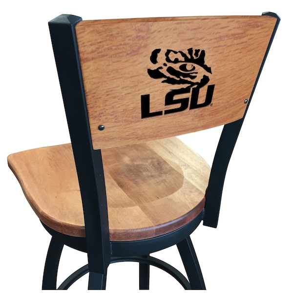 25" Blk Wrinkle Louisiana State Swivel Bar Stool, Laser Engraved Back