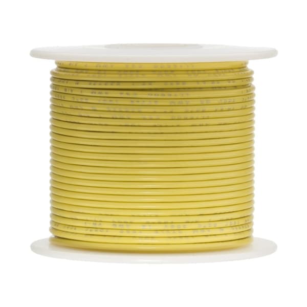 26 AWG Stranded Hook Up Wire, Yellow, 100 ft, 0.039" Diameter, 300V