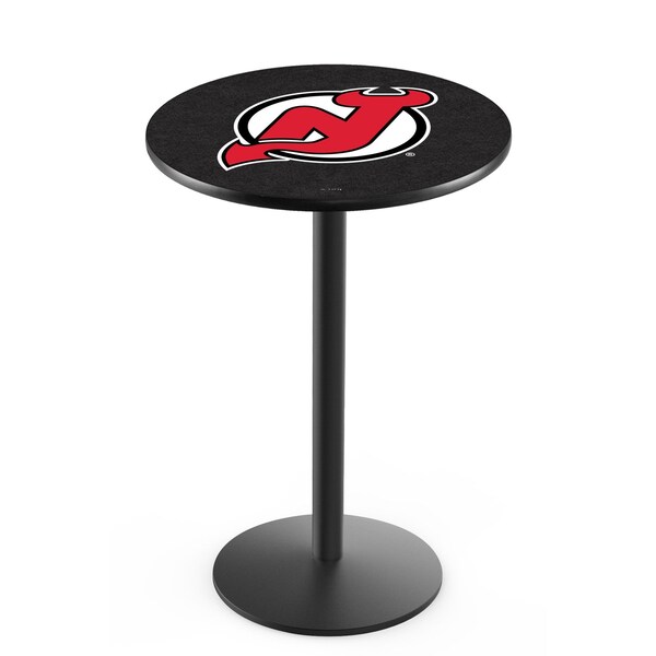 42" Blk Wrinkle New Jersey Devils Pub Table, 36" dia. Top
