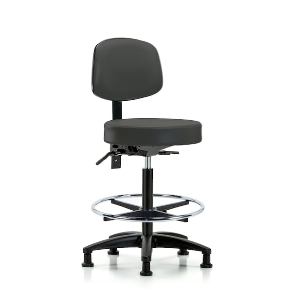 Bench Stool, Hi, Vinyl, Bk, CF, Glides, Gry