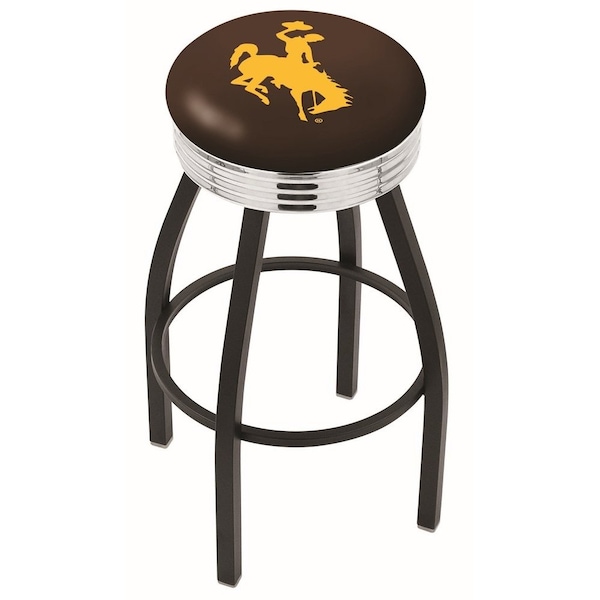 25" Blk Wrinkle Wyoming Swivel Bar Stool, Chrome Ring