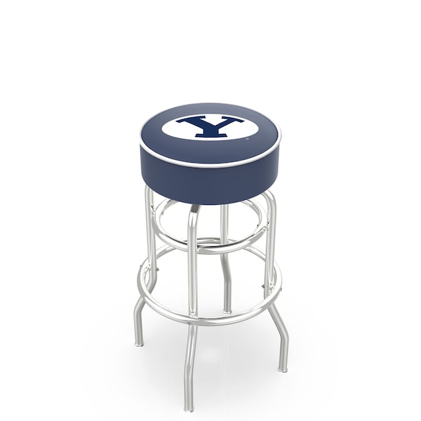 25" Brigham Young Cushion Seat, 2-Ring Chrome Swivel Bar Stool