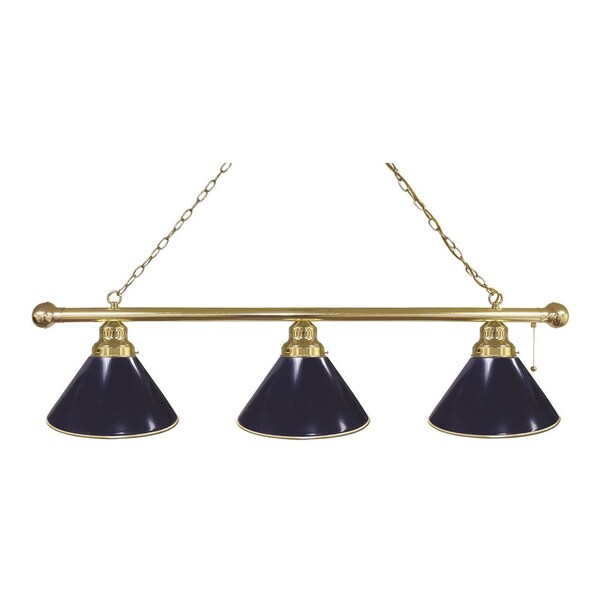 Dark Blue 3 Shade Billiard Light, Brass Fixture
