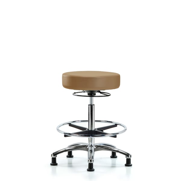 Bench Stool, Hi, Chrm, Vinyl, CF, Glid, Taupe