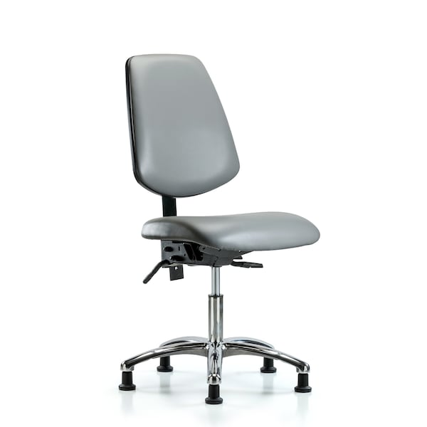 Vinyl Chair Chrome, Desk, Med Back, Tilt, Glides, Sterling