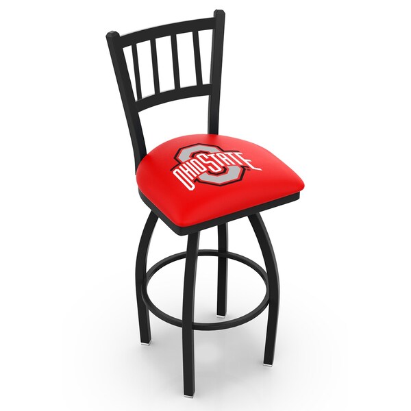 25" Blk Wrinkle Ohio State Swivel Bar Stool, Jailhouse Back