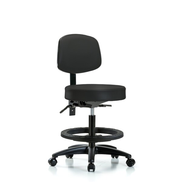 Bench Stool, Med, Vin, Bk, BF, Casters, BLK