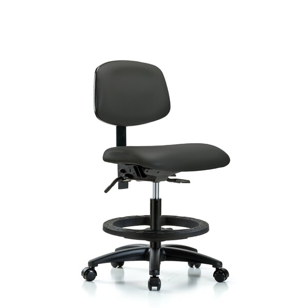 Chair, Vinyl, Med Bench, BF Casters, Gry, No Arms, 22" to 29" Height, Charcoal