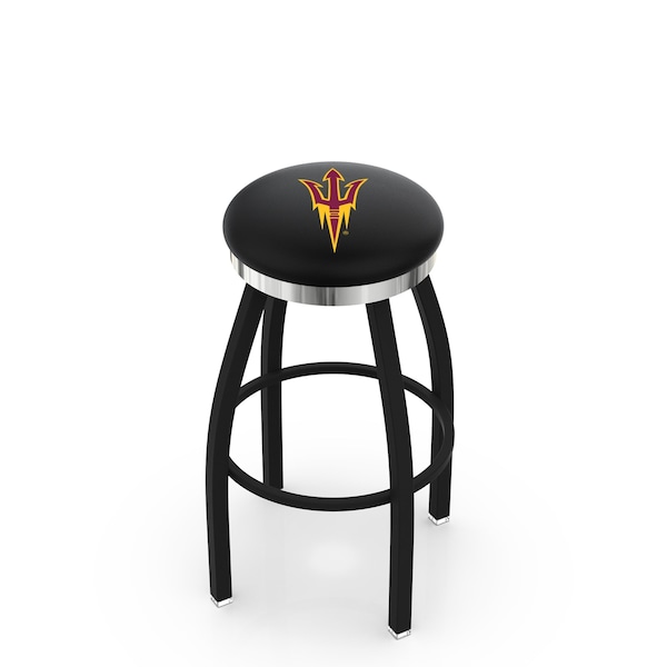 25" Blk Wrinkle Arizona State Swivel Bar Stool, Chrome Ring, Pitchfork