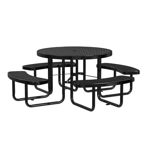 Round Picnic Table, Black, Surface Mount, 46 in