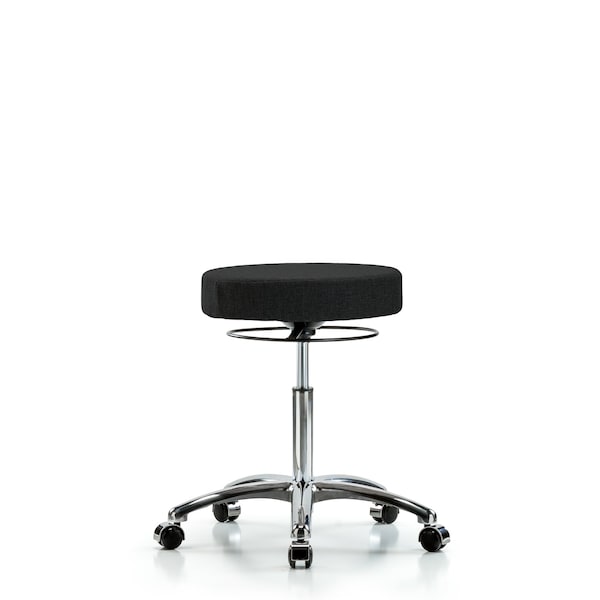 Bench Stool, Med, Fabric, Chrome, Castrs, Blk