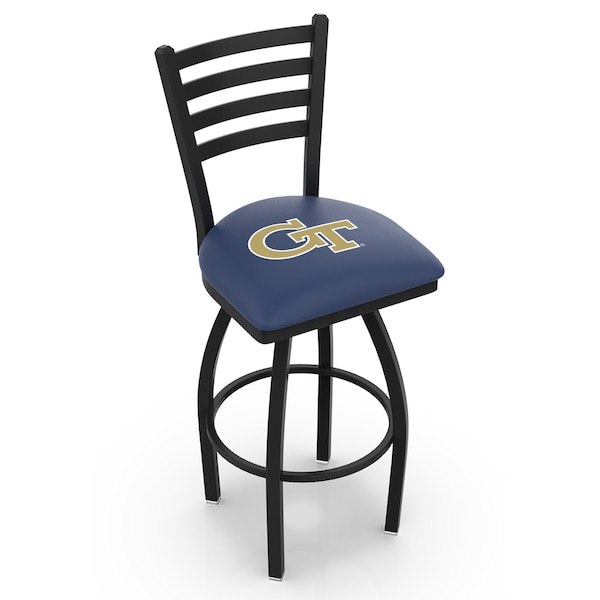 25" Blk Wrinkle Georgia Tech Swivel Bar Stool, Ladder Back