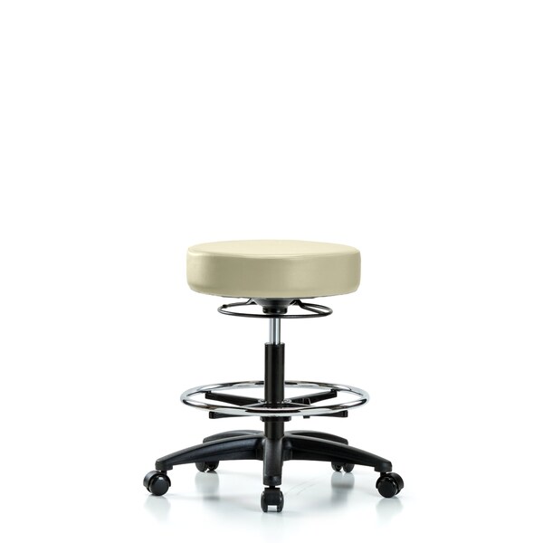 Vin Stool without Back-Medium Bench Ht with Chr Foot Ring and Casters in Adobe White Trailblazer Vin