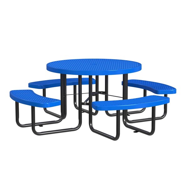 Round Picnic Table, Blue, Surface Mount, 46 in