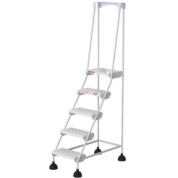 82.4375 H Steel Commercial Spring Loaded Rolling Ladder, 5 Steps