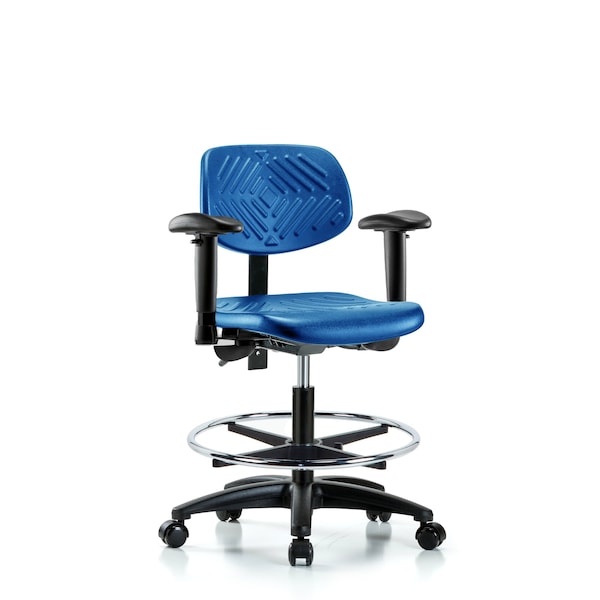 Poly Chair, Med Bench, Tilt, Arms, Foot Ring, Casters, Blue