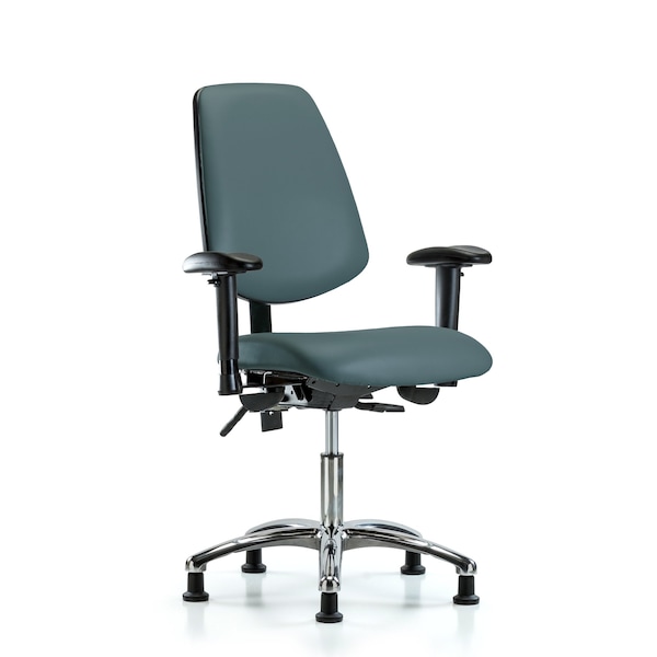 Desk Chair Desk Chair, Vinyl, Med, Bk, Glds, Blu, Adjustable Arms, 18" to 23" Height, Vinyl