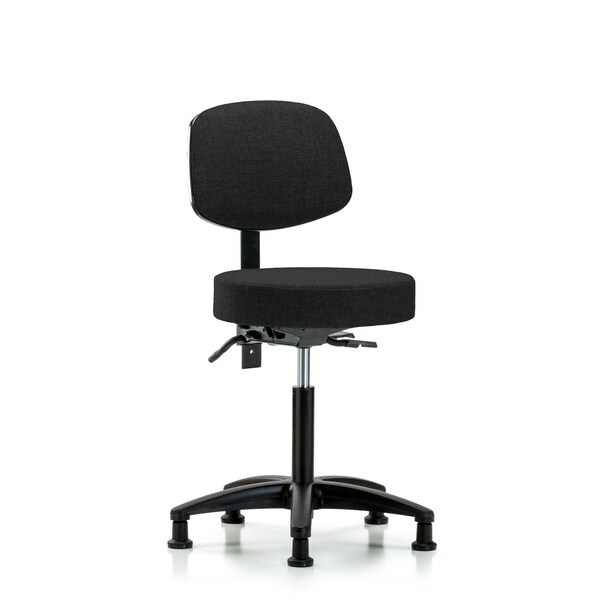 Bench Stool, Med, Fabric, Bk, Casters, Blk