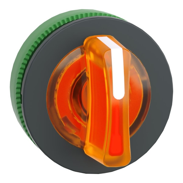 Head for illuminated selector switch, Harmony XB5, plastic, orange, universal LED, 3 positions, spring return