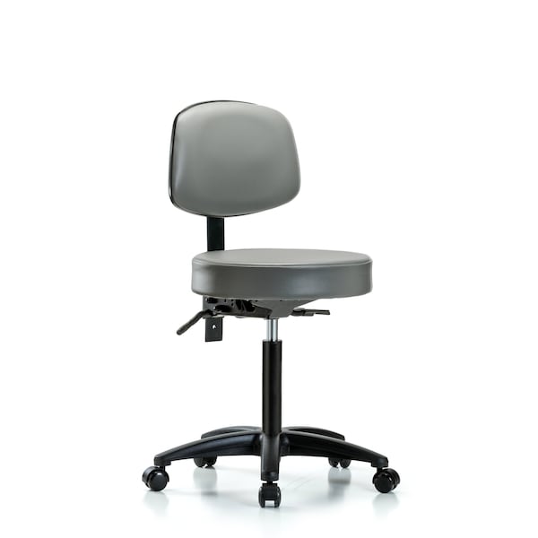 Vinyl Stool, Back, Med Bench, Tilt, Casters, Sterling