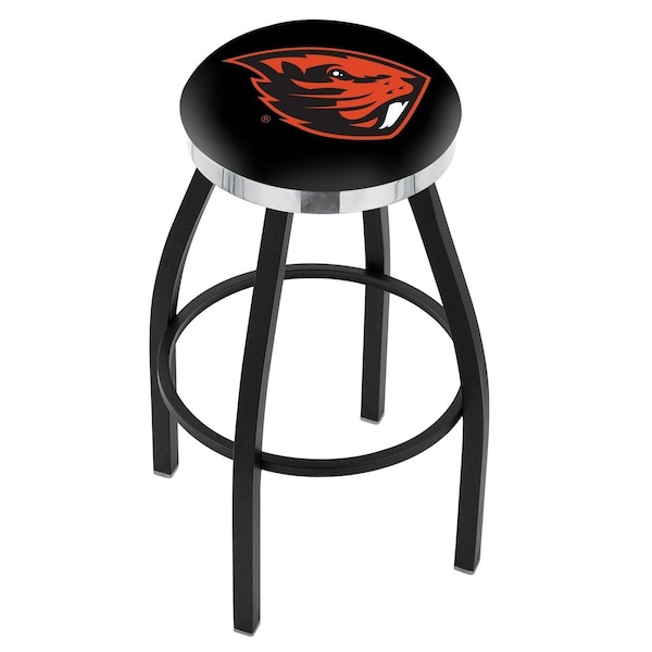 25" Blk Wrinkle Oregon State Swivel Bar Stool, Chrome Ring