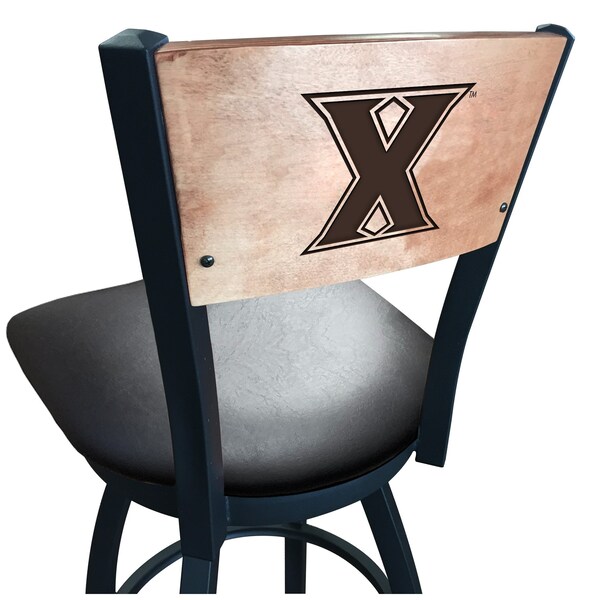 25" Blk Wrinkle Xavier Swivel Bar Stool, Laser Engraved Back