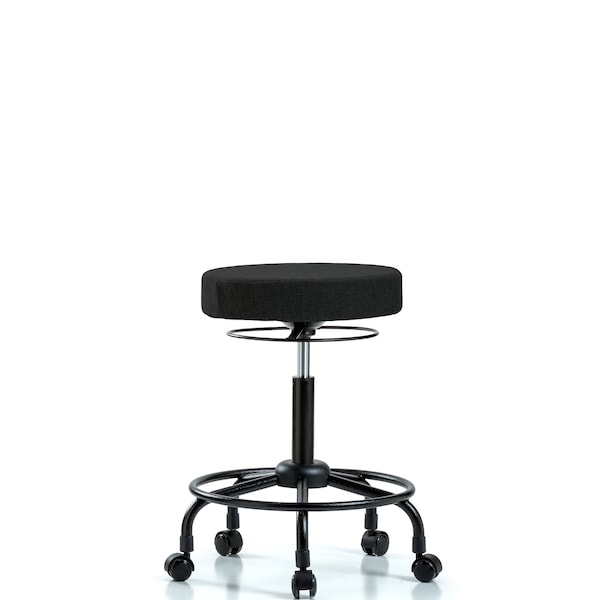 Rutledge Fab Stool without Back - Med Bench Height with Round Tube Base and Casters in Black Fab