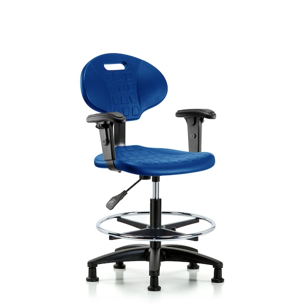 Erie Poly Chair, Med Bench, Foot Ring, Arms, Glides, Blue