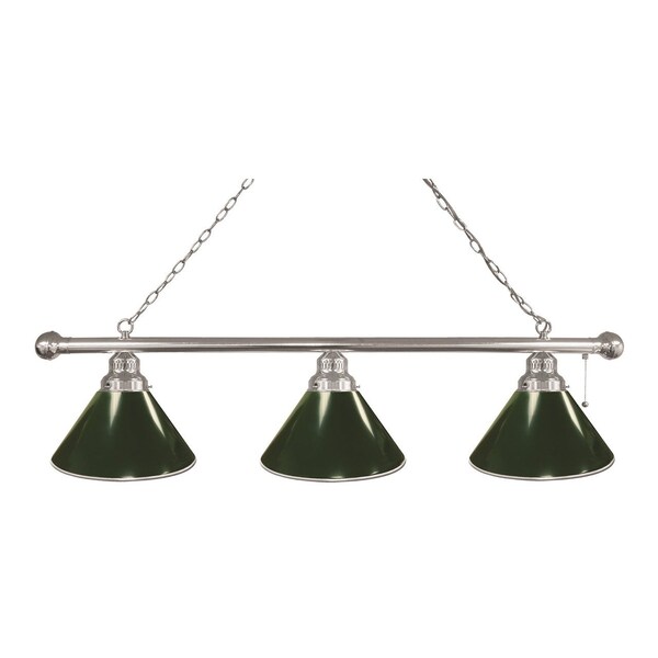 Green 3 Shade Billiard Light, Chrome Fixture