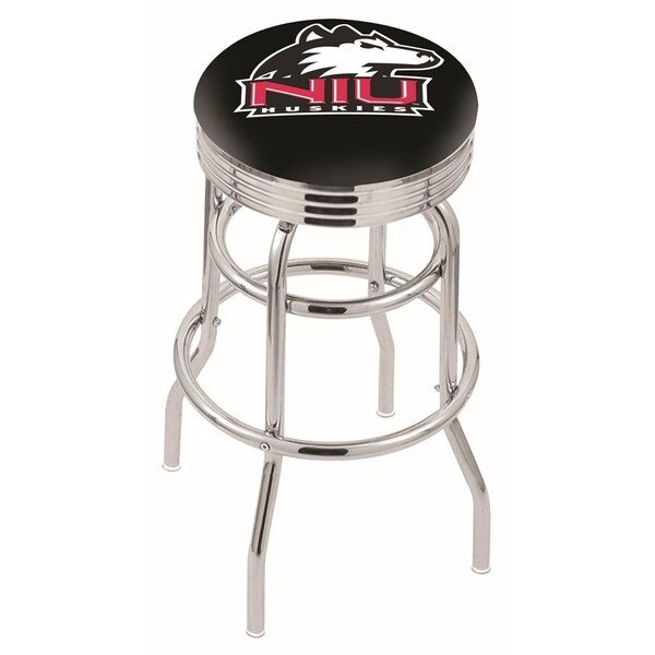25" Chrome 2-Ring Northern Illinois Swivel Bar Stool, Accent Ring