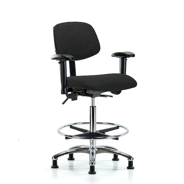 High Bench Chair Chair, Fab, Hi Ben, Chr Tilt AA CF Gld, Blk, Adjustable Arms, 26" to 35-1/2" Height