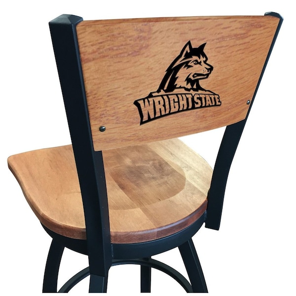 25" Blk Wrinkle Wright State Swivel Bar Stool, Laser Engraved Back