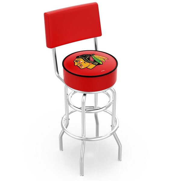 25" Chrome 2-Ring Chicago Blackhawks Swivel Bar Stool, Back