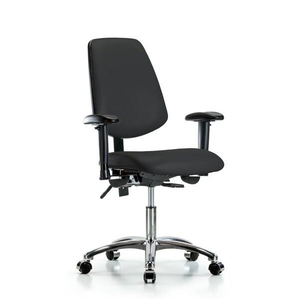 Desk Chair Desk Chair, Vinyl, Med, Bk, Cast, Blk, Adjustable Arms, 18" to 23" Height, Vinyl, Black