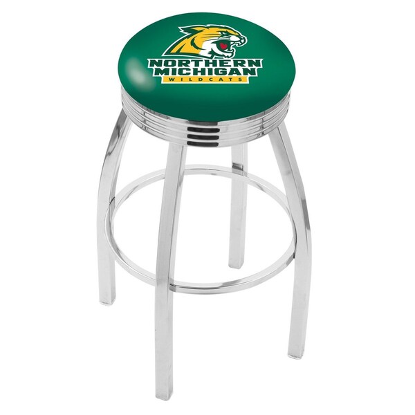 25" Chrome Northern Michigan Swivel Bar Stool, Accent Ring