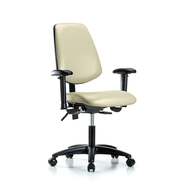 Desk Chair Adjustable Arms, 18" to 23" Height, Vinyl, Adobe White