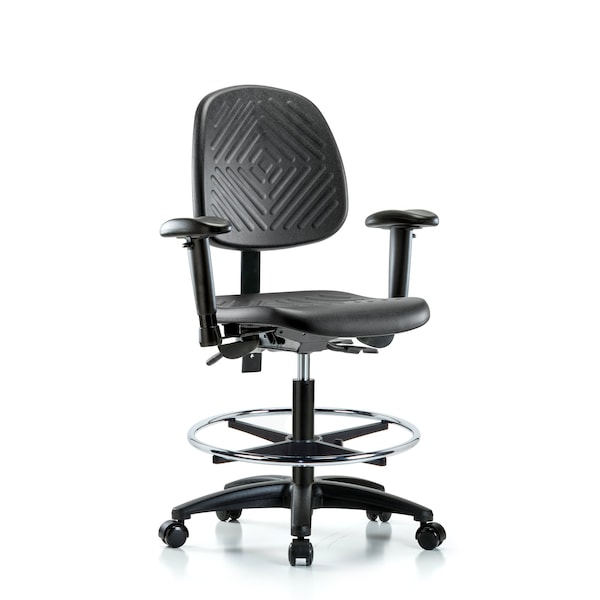 Bench Chair, Poly, Med, Bk, CF Cast, 6-Way Adjustable, 19-1/2" to 27-1/2" Height, Black; Blue