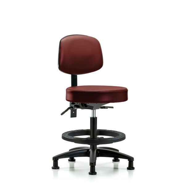 Vinyl Stool, Back, Med Bench, Foot Ring, Glides, Taupe