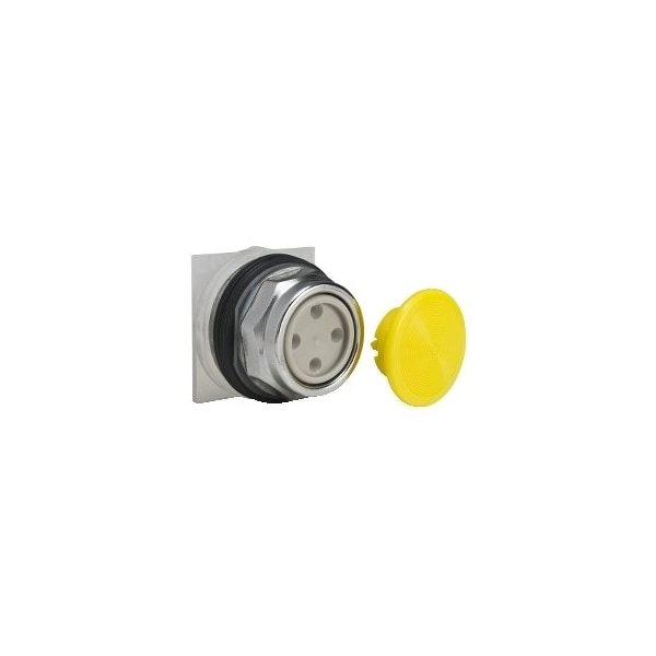 30mm push button, Type K, nonilluminated mushroom button, 1.375 inch yellow, 6A at 120VAC, 1NO/1NC contact, NEMA 4, 13