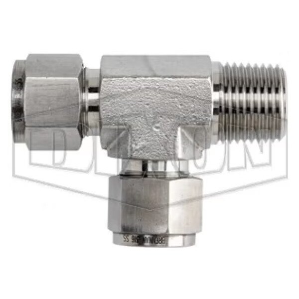 The Right Connection Instrumentation Run Tee, 3/8 in x 1/4-18, Tube x MNPT, 316 SS, Domestic