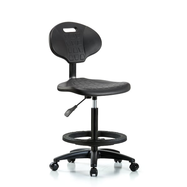 Erie Hi Bench Chair, BF, Casters, No Arms, 23" to 33" Height, Black; Blue
