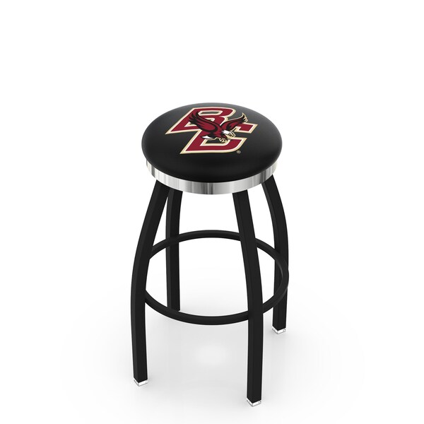25" Blk Wrinkle Boston College Swivel Bar Stool, Chrome Ring