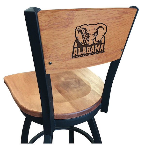 25" Blk Wrinkle Alabama Swivel Bar Stool, Laser Engraved Back