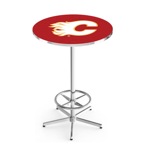 42" Chrome Calgary Flames Pub Table, 36" dia. Top